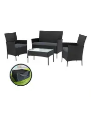 [Gardeon] Outdoor Sofa Set with Storage Cover Wicker Table Chair 4 Seater in Black