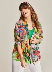 [TS] Taking Shape Natural Vacation Shirt Size 16 in Print, Viscose - Plus Size Women's Clothing Print