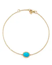 Oval Bezel Set Turquoise Chain Bracelet in 14K Yellow Gold