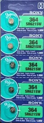 5PCS Sony 364 SR621SW AG1 1.55V Silver Oxide Watch Battery EXP 2030