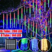 Luces solares Cadena de luces con forma de árbol de lluvia meteoritos Exterior