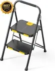 2 Step Ladder Steel Folding Stool Handrail Anti-Slip 360Kg Home Kitchen Black