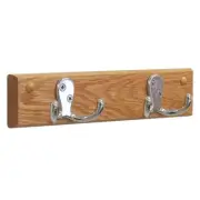 Wooden Mallet 2 Hook Wall Coat Rack Rail in Light Oak and Nickel
