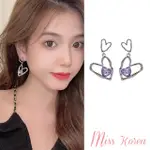 【MISS KOREA】韓國設計S925銀針甜美愛心線條紫寶石造型耳環(S925銀針耳環 愛心耳環 寶石耳環)