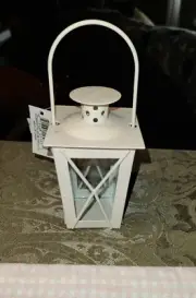 NEW WHITE MINI METAL TEA LIGHT LANTERN CANDLE HOLDER ♡ CENTERPIECE
