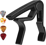 Capo Guitar Capo with Pick Holder for Acoustic and Electric Guitar, Ukelele, Bass, Banjo with Guitar Picks (black)