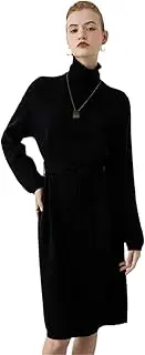 [Zozogag] 100% Solid Cashmere Long Sweater Dress Women Fashion Knitted Dresses Female Solid Color Turtleneck Pullover