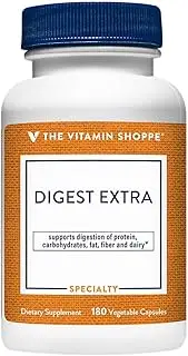 Digest Extra Digestive Enzymes for Fats, Carbohydrates and Protein Including a Digestive Aid for Gluten and Dairy Supports Nutrient Absorption (180 Vegetable Capsules) by The Vitamin Shoppe