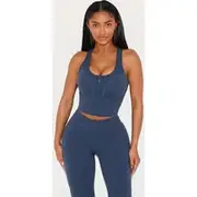 Shape Navy Sculpt Active Zip Front Cupped Long Line Sport Bra, Navy