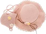 [FOMIYES] 2pcs Summer and Beach UV Protective Girl Sun Hat with Matching Bag for Stylish Family Outings and Adventures Pink