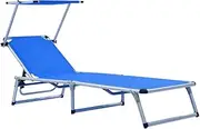 Camping Sunloungers Reclining Patio ChairsFolding Sun Loungers with Roof 2 pcs Aluminium& Blue