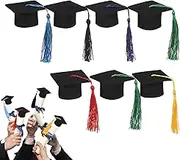 Black Graduation Hats Decor, 7X Graduation Wine Bottle Decorations with Tassels, Miniature Photo Props, Decorative Hat for Classroom Celebration Centerpieces Table