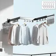 Honeyhouse Retractable Wall Mounted Clothes Airer, 2023 Foldable Retractable Rotatable Clothes Rack with Sock Clips & Hanger Bar, Triple Foldable Clothes Airer with Towel Rail