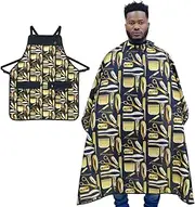 King Midas Empire Barber Cape And Barber Apron Set Professional Barber Cape, Snap Closure, Hair And Waterproof, Matching Barber Cape And Apron Unisex, Adjustable, Black