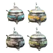Peacocks Sugar Container with Lid and Spoon Home Accessory for Candy Storage