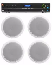 JBL Commercial 70v Amp+(4) White 6" Ceiling Speakers For Restaurant/Bar/Cafe