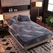 Coral Fleece Fitted Sheet Single Double King Queen Warm Flannel Bed Cover Comfortable Mattress Cover-Feather_90*200cm+30cm(3pcs)