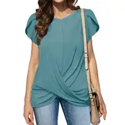 Women's Shell Sleeve Cross Knot Tops - Blue