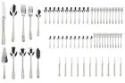 60-PC Flatware Includes 5-PC Hostess Set Silverware Gold Trim Cutlery Set for 12