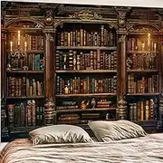 Accnicc Vintage Bookshelf Tapestry Medieval Art Book Tapestries Wall Hanging Gothic Dark Academia Retro Library Backdrop Tapestry for Bedroom Living Room Dorm Study Classroom 80× 60 inch