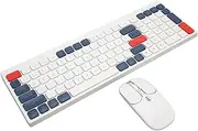 BK100 Keyboard Mouse Combo, 2.4G Dual Mode Rechargeable Silent Wireless Keyboard and Mouse Set for Mobile Phone and Tablet Office. (White Blue)