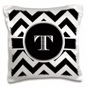 3dRose Black and white chevron monogram initial T 16x16 inch Pillow Case