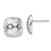 Sterling Silver Rhodium-Plated Post Polished & Textured Square Earrings