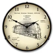 1937 Jabelmann Locomotive Patent, Lighted Backlit LED Wall Clock Free Shipping