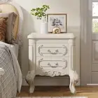 White2 Drawers 20.08 in. W Nightstand, End Table Carved Bedside Tables for Room