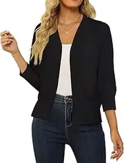 [SECRETEYARD] Womens 3/4 Sleeve Cropped Cardigan V-Neck Button Down Sweaters Open Front Cardigans Knit Bolero Shrug Tops