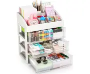 Desk Organizer With Drawers, 2 Or 3 Drawers Storage Organizer, Desktop Storage Drawers For Office Supplies,Four-Layer White.