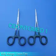 2 Pieces Kelly forceps 5.5" Green Dep Handle Curved+Straight