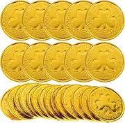 100pcs Coin St. Patricks Day Table Decor Practical Shamrock Coin Chocolate Coins Clovers Coins Golden Green Lucky Coins Toy Festival Supplies Make up Plastic