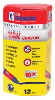 12 C.H. Hanson No Melt BLUE Lumber Crayon 4.5" Marking Tool Weather Resistant