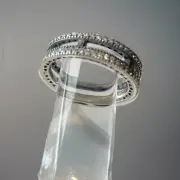 Pandora Ring Sparkle Hearts retired DOUBLE CZ Band Sterling Silver 8.5 NEW BOX