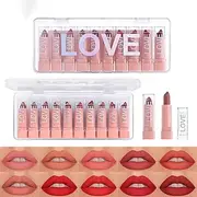 HEYYOUFLY 10 Pcs Skin Tone Mini Lipstick Gift Box Set Matte Sample Mist Lipstick Set