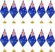 WXTWK 12 Pack Australia Flag Australian Desk Flag Small Mini Australian Table Flags With Stand Base,Home Office Festival Events Celebration Decorations