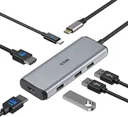 SSK USB 3.0 Docking Station, 6-in-1 Dual 4K HDMI USB C Hub Adapter, PD 3.0 100W Fast Charging, 3 USB, Thunderbolt 3 Device, Universal for MacBook Chromebook Pixel Laptops 4K