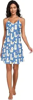[FRODOTGV] Summer Nightgowns for Women Sexy V Neck Nightshirt Sleepwear Cartoon Alpacas Blue Sleeveless Sleepdress for Women S