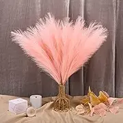 U-LIAN 12PCS Faux Pampas Grass Pink 24 Inch Valentine's Day Gift Small Artificial Pompas Floral Decor Bulk for Vase Fake Fluffy Dried Flowers Dried Plant Home Wedding Boho Decor