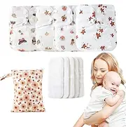 Reusable Cloth Diapers,Adjustable Reusable Baby Cloth Diapers | 4X Absorbent Liners with 4 Inserts & 1 Wet Bag, Waterproof Cover for Toddler Boys Girls