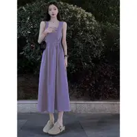 在飛比找蝦皮購物優惠-日系正韓版洋裝 2024年春夏天新款連身裙 連衣裙 時尚紫色