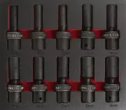 Universal 1/2" Dr Square Deep Impact Socket Set Cr-Mo, 10Pc Metric Size 10-19MM