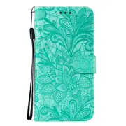 For Samsung Galaxy S20 Ultra Case, Flower Lace PU Leather Wallet Cover, Green