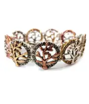 Tri-tone Metal Tree of Life Stretch Bracelet for Women