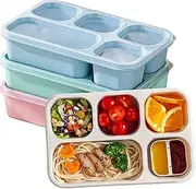 4 Pack Snack Containers, 5 - Compartment Kids and AdultsLunch Box, Reusable Bento Snack Containers - Stackable Divided Food Storage Containers for School Work Travel (Wheat(Blue/Pink/Green/Beige))