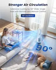 Bladeless Tower Fans for Bedroom - 8In1 Pedestal Fan Cooling Quiet, 90° Oscillat