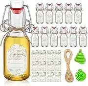 FayrVind 12 Pack 120ml Small Flip Top Glass Bottles, 4oz Mini Glass Bottles with Stopper for Brewing Beer, Kombucha, Sauce, Limoncello,Vanilla, Ginger,Vinegar Juice Shot Bottle with Labels Funnel Rope