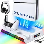 KOVA Charging Station for PS5 Slim Only, Cooling Station for Console with 9 Fenced Lighting Modes, Headset Hook, 3 USB Hubs, Space Saving and Accessories Kit for PlayStation 5 Slim (Not for Normal