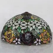 Rose Style Lamp Shade Replacement Only 16X9 Inch Tiffany Stained Glass Lampshades Vintage Handmade Red Orange Yellow Flower Light Cover for Table Lamp Pendant Light Floor Ceiling Lamp,Beige KeYJ